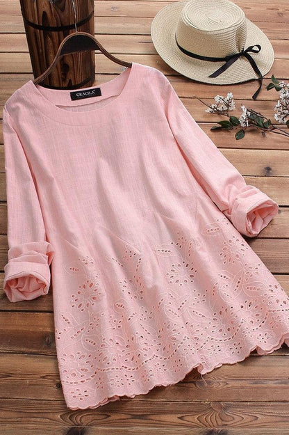 Damen Bluse – Lockerer Schnitt – Langarm – Bestickt – Atmungsaktives Gewebe