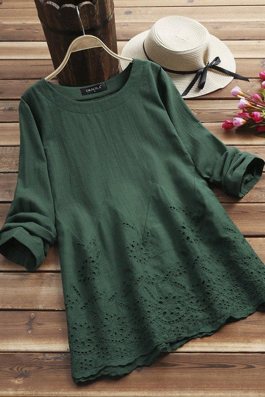 Damen Bluse – Lockerer Schnitt – Langarm – Bestickt – Atmungsaktives Gewebe