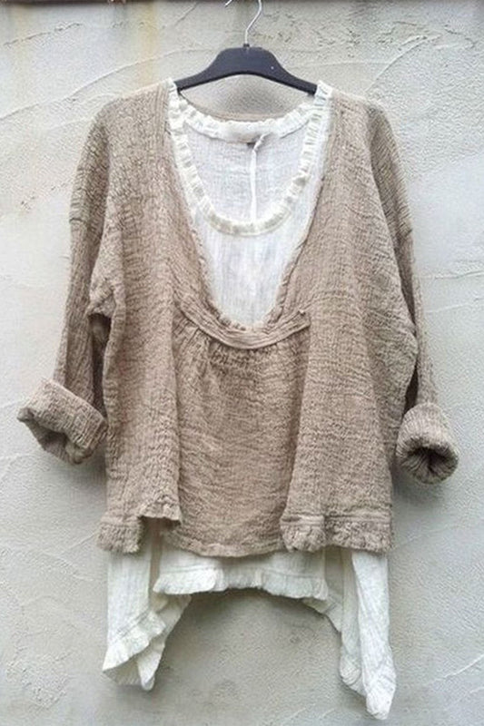 Damen Bluse – Lockerer Schnitt – Lagenlook – Lange Ärmel – Atmungsaktives Gewebe