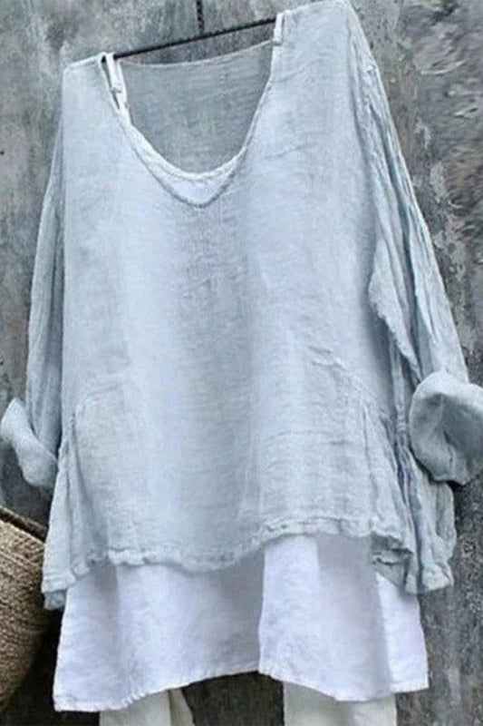 Damen Langarmshirt – V-Ausschnitt – Lockerer Schnitt – Atmungsaktive Naturfasern
