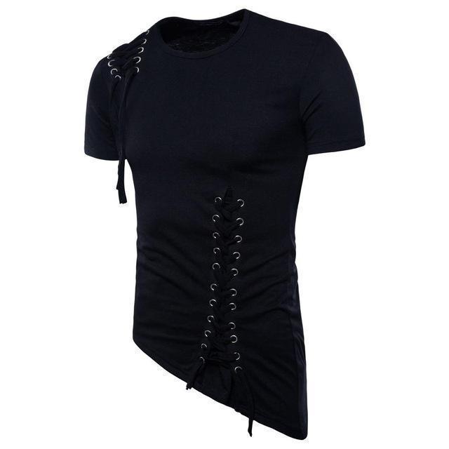 Herren T-Shirt – Slim Fit – Atmungsaktives Gewebe – Schnürdetail – Rundhals Kurzarm