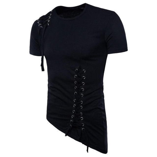 Herren T-Shirt – Slim Fit – Atmungsaktives Gewebe – Schnürdetail – Rundhals Kurzarm