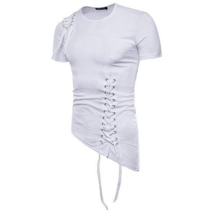 Herren T-Shirt – Slim Fit – Atmungsaktives Gewebe – Schnürdetail – Rundhals Kurzarm
