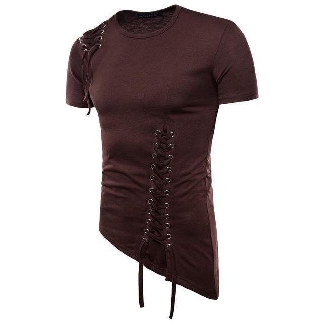 Herren T-Shirt – Slim Fit – Atmungsaktives Gewebe – Schnürdetail – Rundhals Kurzarm