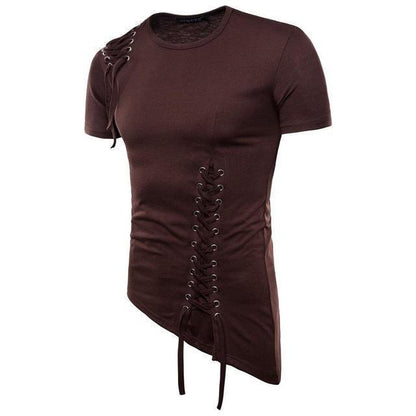 Herren T-Shirt – Slim Fit – Atmungsaktives Gewebe – Schnürdetail – Rundhals Kurzarm