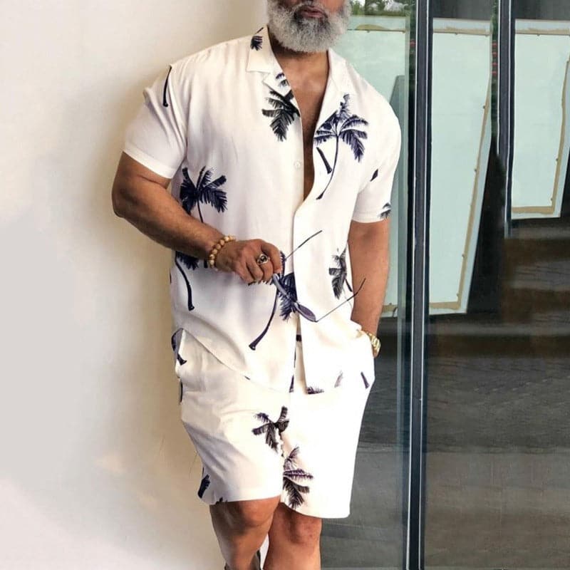 Herren Zweiteiler Set – Relaxed Fit – Atmungsaktive Mischung – Tropischer Print