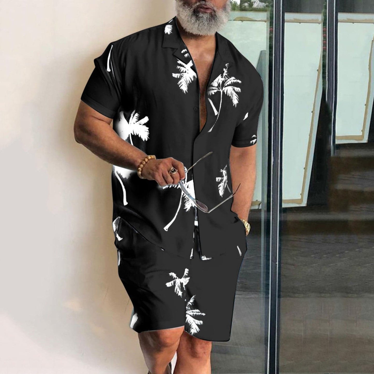 Herren Zweiteiler Set – Relaxed Fit – Atmungsaktive Mischung – Tropischer Print