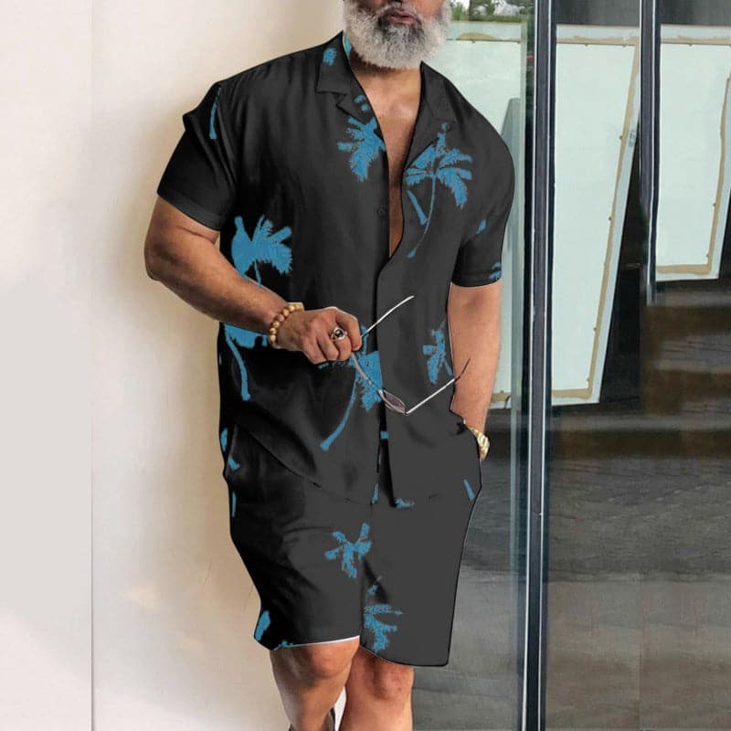 Herren Zweiteiler Set – Relaxed Fit – Atmungsaktive Mischung – Tropischer Print