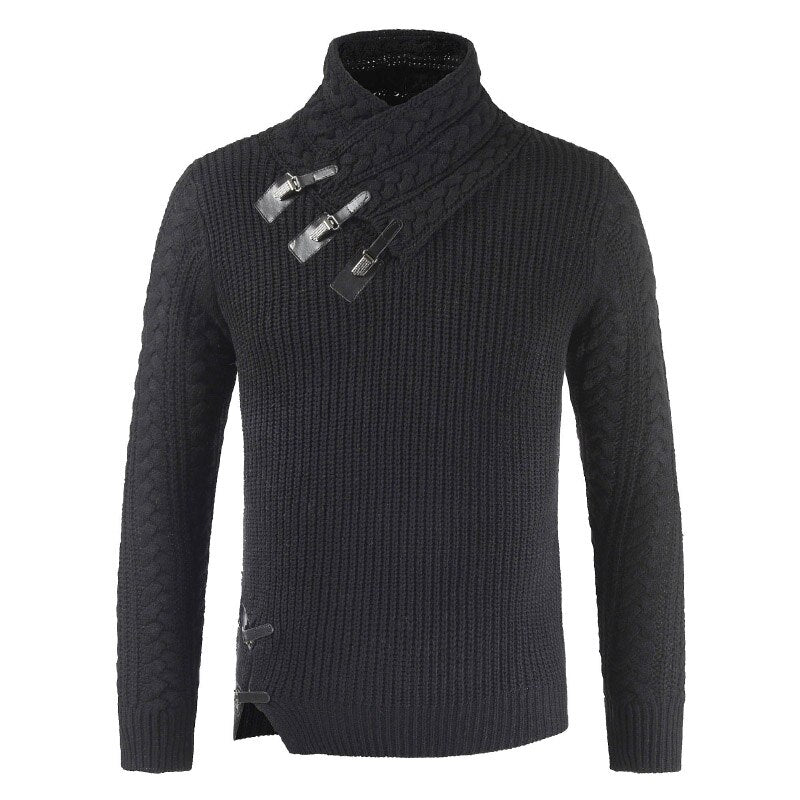 Herren Pullover – Fitted Schnitt – Asymmetrischer Kragen – Schnallen – Wollmix