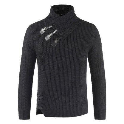 Herren Pullover – Fitted Schnitt – Asymmetrischer Kragen – Schnallen – Wollmix