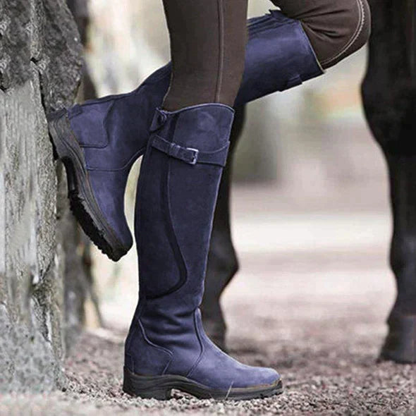 Damen Lederstiefel – Kniehoch – Schlanke Passform – Schnalle – Rutschfeste Sohle