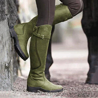 Damen Lederstiefel – Kniehoch – Schlanke Passform – Schnalle – Rutschfeste Sohle