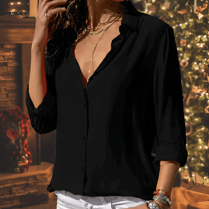 Damen Bluse – Lockerer Schnitt – Halbarm – Knopfleiste – Eleganter Kragen