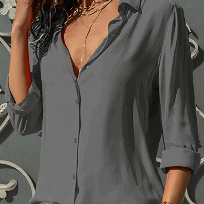 Damen Bluse – Lockerer Schnitt – Halbarm – Knopfleiste – Eleganter Kragen