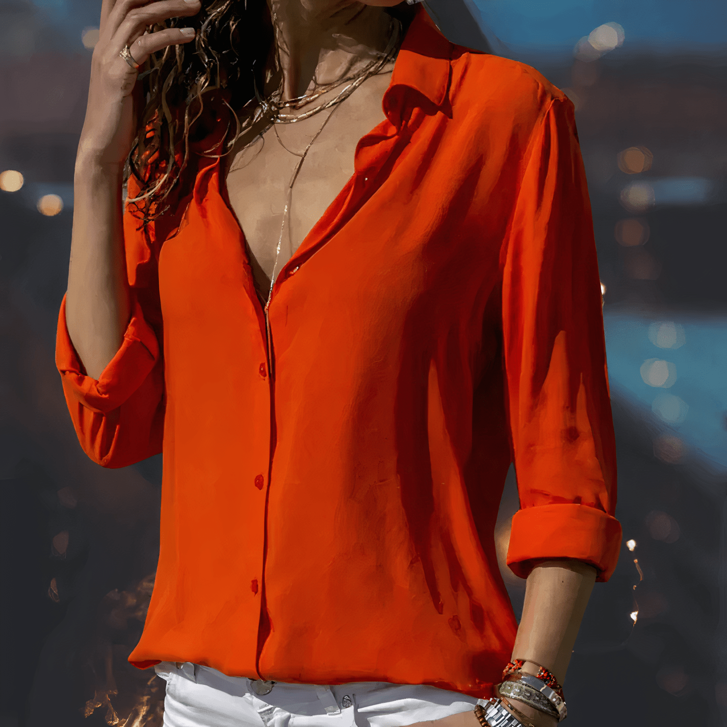 Damen Bluse – Lockerer Schnitt – Halbarm – Knopfleiste – Eleganter Kragen