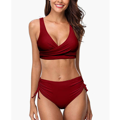 Damen Bikini Set – V-Ausschnitt Wickel-Top – High Waist Slip – Verstellbare Passform