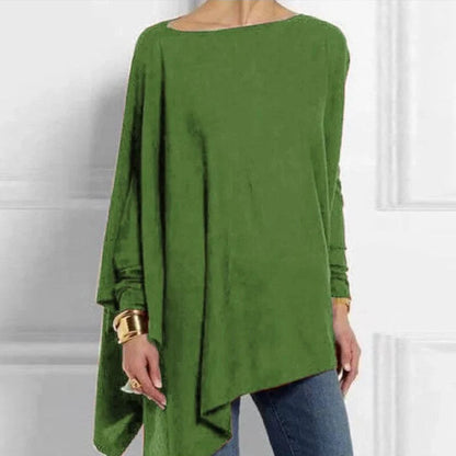 Damen Tunika Top – Weicher Strick – Oversize Passform – Asymmetrischer Saum – Langarm