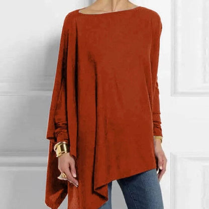 Damen Tunika Top – Weicher Strick – Oversize Passform – Asymmetrischer Saum – Langarm