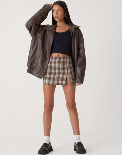 Damen Lederjacke – Oversize Passform – Strukturierter Schnitt – Hüftlanges Design