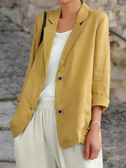 Damen Blazer – Entspannter Schnitt – Natürliche Fasern – 3/4 Ärmel – Patch-Taschen