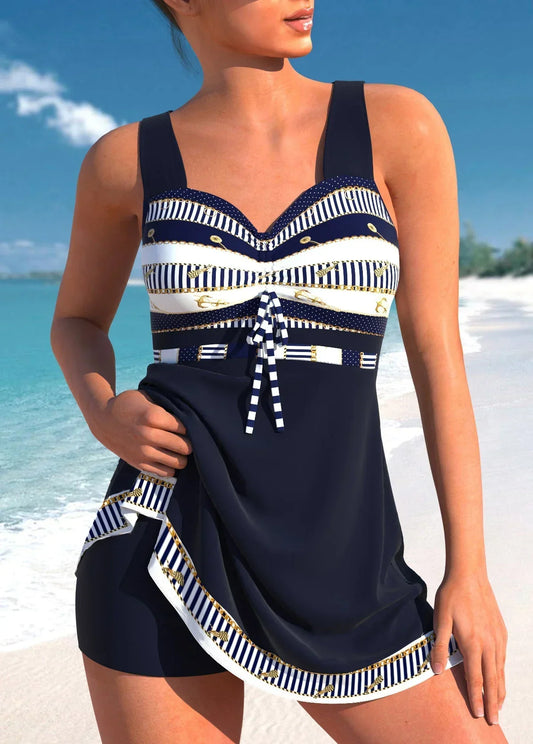 Damen Tankini Set – Slim Fit – Atmungsaktives Stretchmaterial – Bustierband – Patchworkmuster