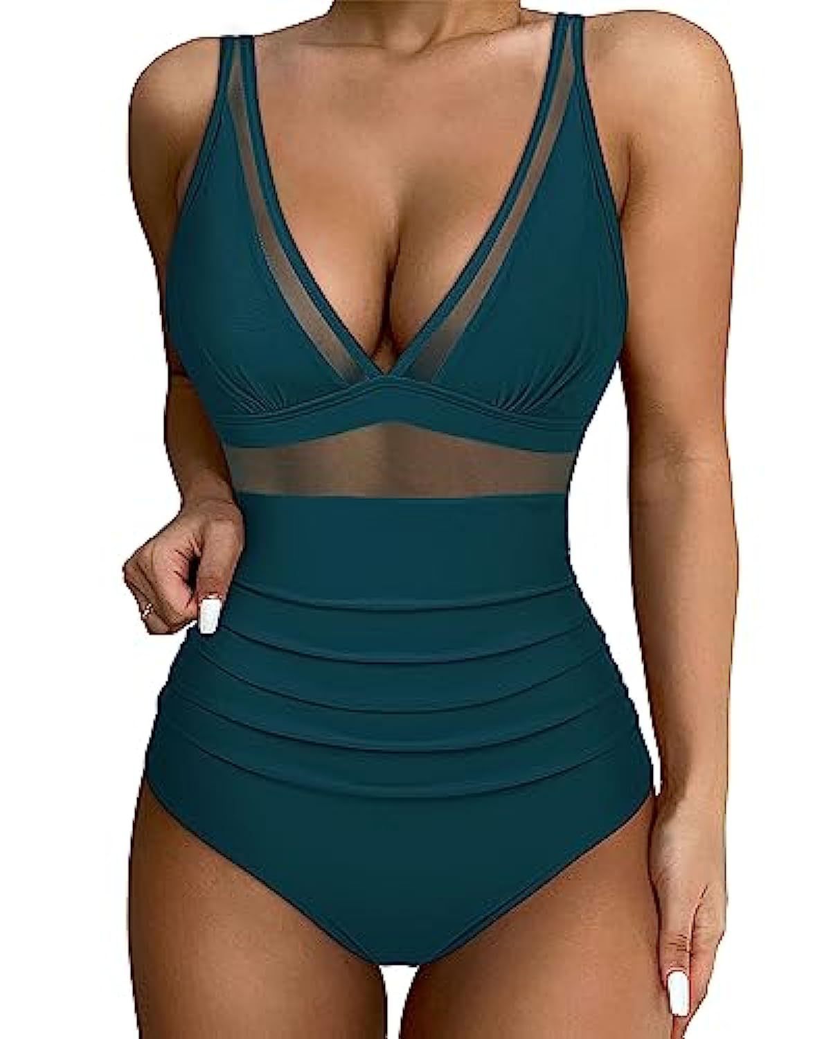 Damen Badeanzug – Figurbetont – Atmungsaktives Material – Mesh – Hoher Beinausschnitt
