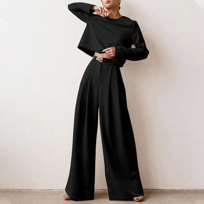Women’s Two-Piece Palazzo Set – Relaxed Fit – Soft Drape Top – Wide-Leg Trousers